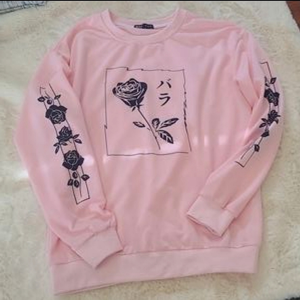 Romwe Men's Rose Graphic Long Sleeve Sweathshirt